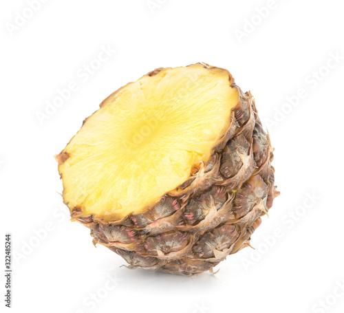 Piece of fresh pineapple on white background