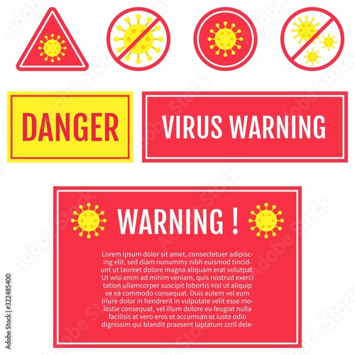 coronavirus or infectious disease danger, virus warning precautions or symptoms with signs vectors illustration.  