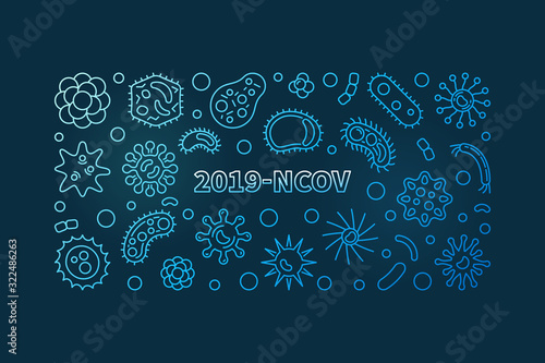 Vector 2019-NCOV concept linear blue banner or illustration on dark background