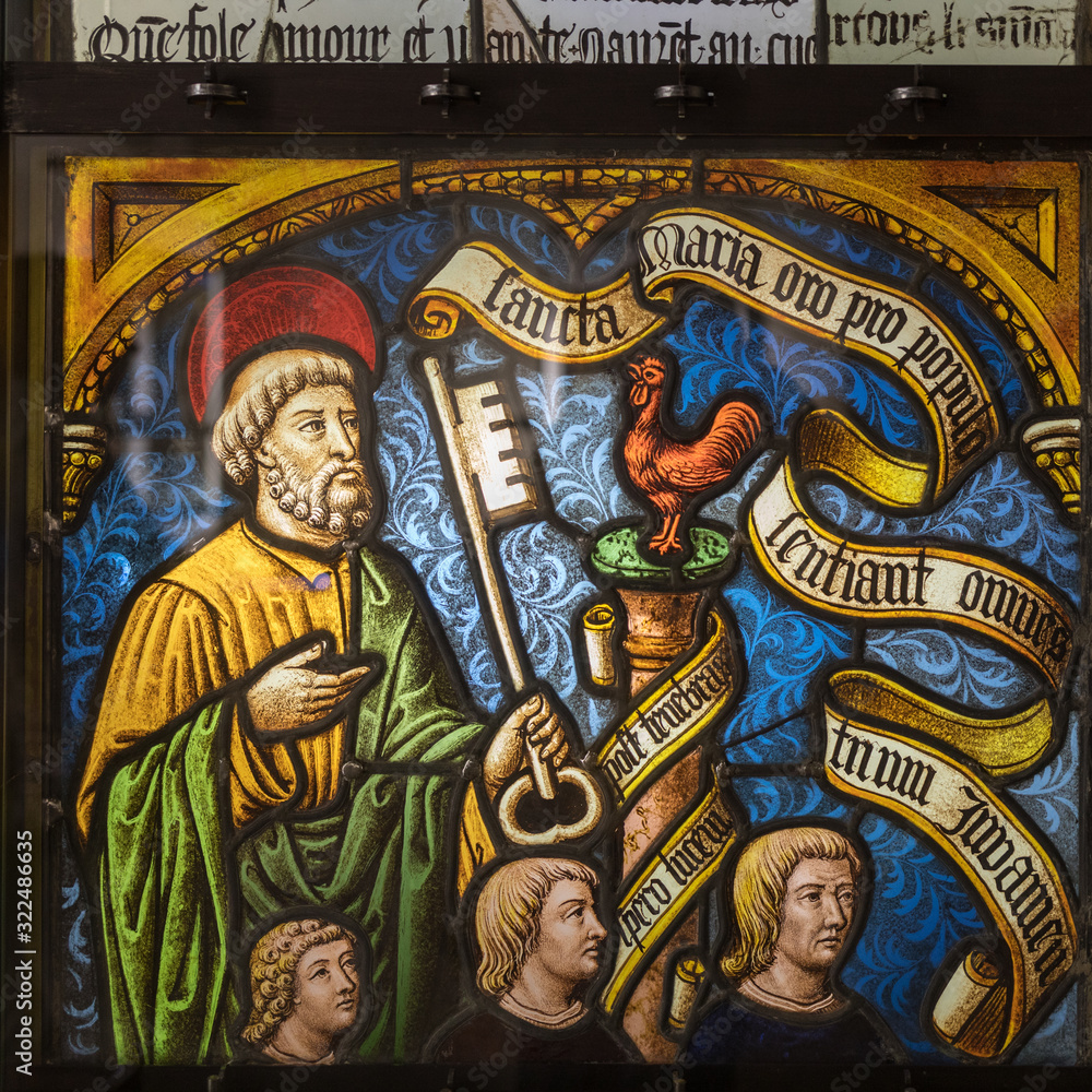 Obraz premium Exhibition of beautiful stained glass windows at Cite du Vitrail in Troyes. Aube, Champagne-Ardenne, France