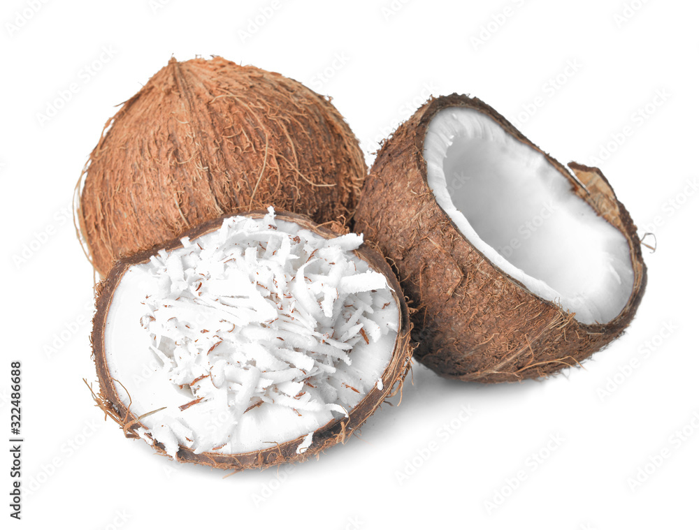 Ripe coconuts on white background Ripe coconuts on white background