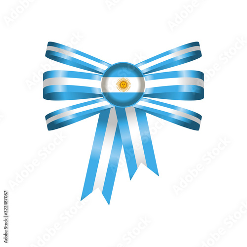 Badge with ribbons, rosette, Argentina flag, vector illustration