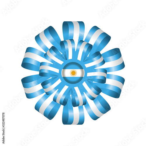Badge with ribbons, rosette, Argentina flag, vector illustration