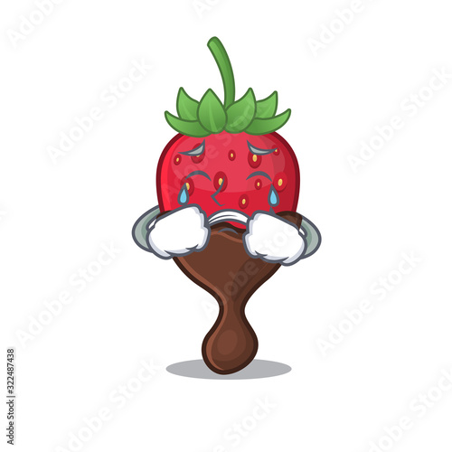 Chocolate strawberry cartoon character concept with a sad face