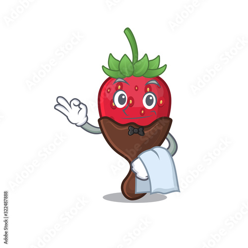 Sweet chocolate strawberry Character working as a Waiter