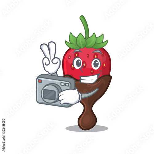 Cool Photographer chocolate strawberry character with a camera
