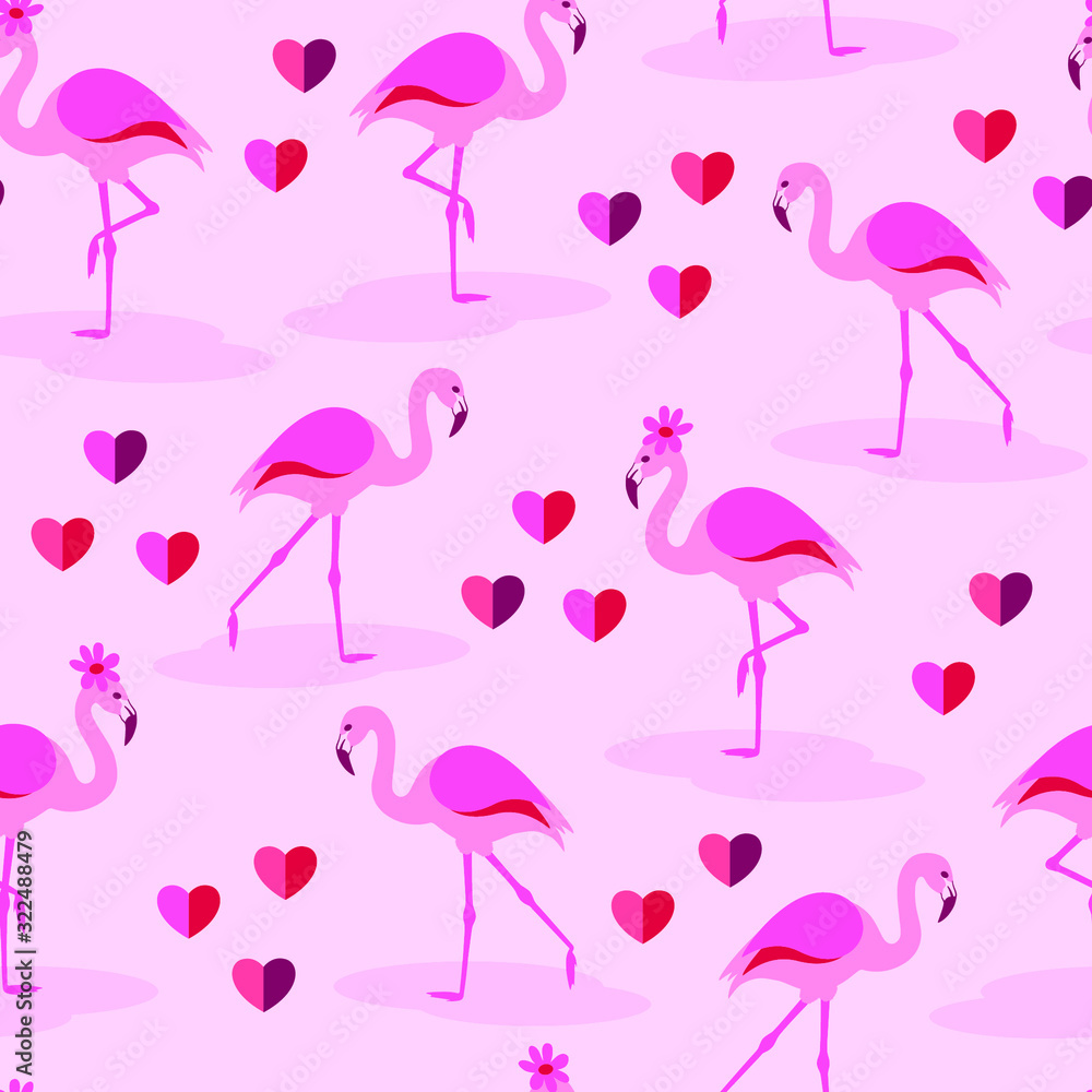 Pink Flamingos in Love seamless fabric pattern Pink Flamingos in Love seamless fabric pattern