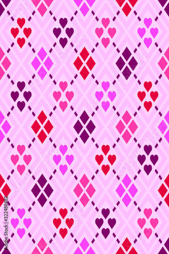 Retro pink hearts argyle fabric pattern