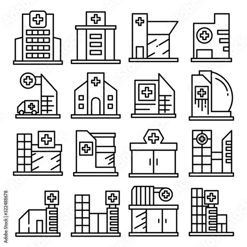 hospital and clinic icons line vector set