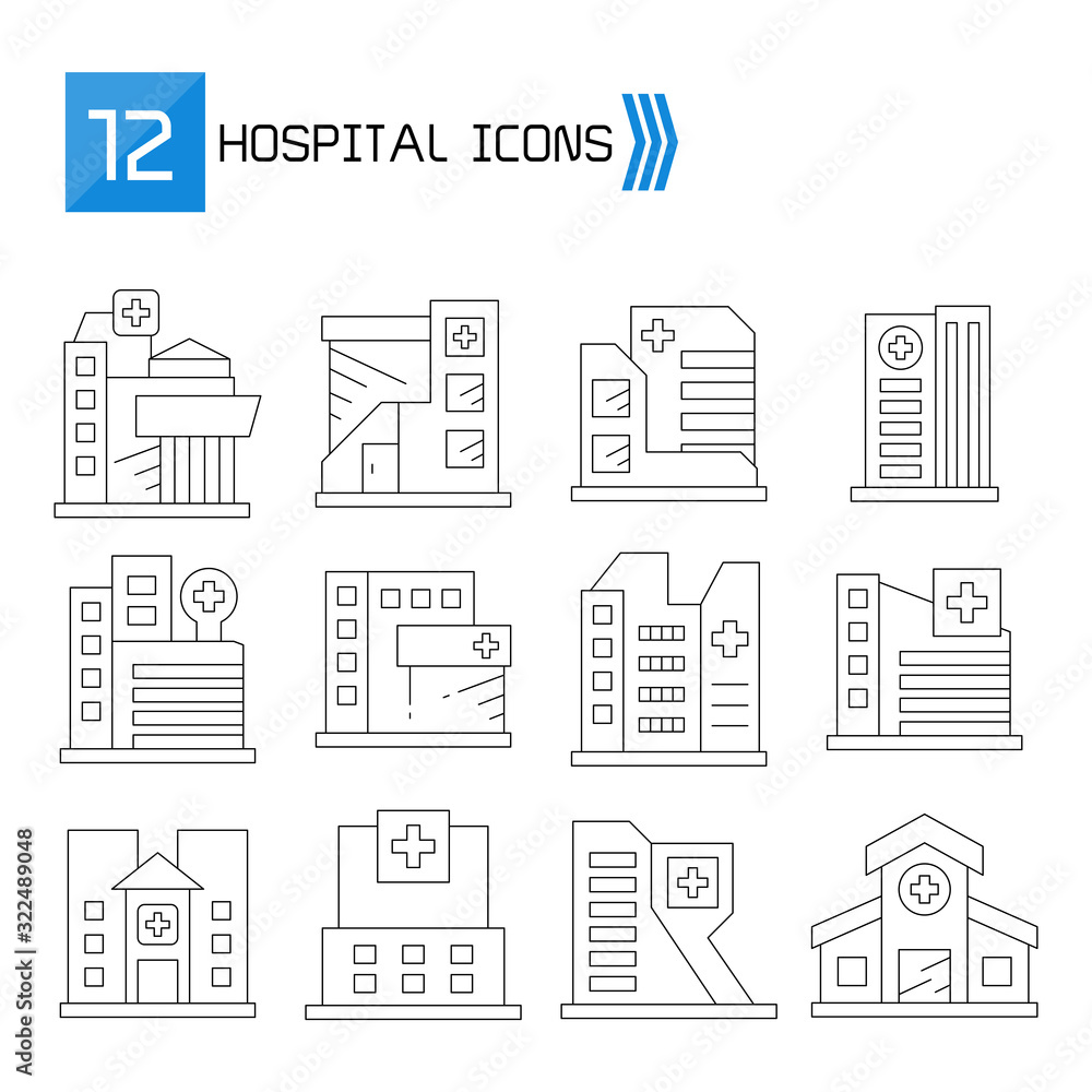 hospital and clinic icons thin line vector set