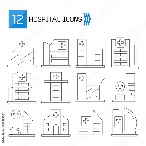hospital and clinic icons thin line vector set