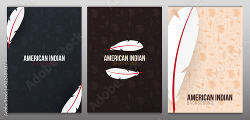 Set of Native North American Indian banners with feather and hand draw doodle elements.