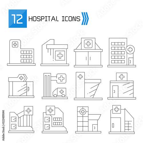 hospital and clinic icons thin line vector set