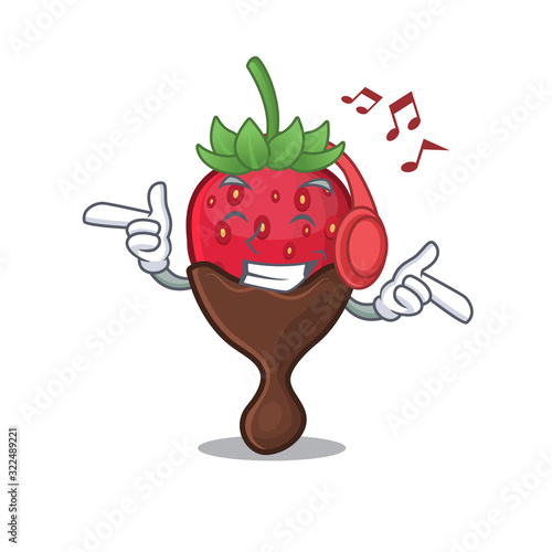 Listening music chocolate strawberry cartoon character concept