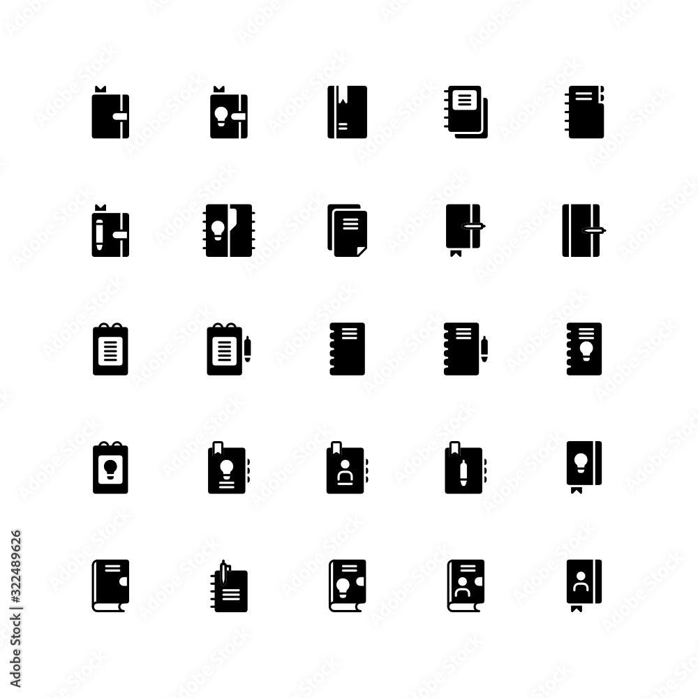 Set of notebook, note, document glyph style icon - vector Set of notebook, note, document glyph style icon - vector