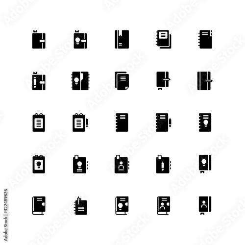 Set of notebook, note, document glyph style icon - vector