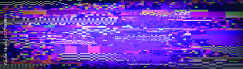 Glitch camera effect. Retro VHS background like in old video tape rewind or no signal TV screen. Vaporwave/ retrowave style vector illustration.