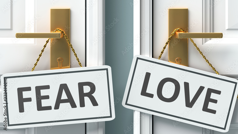Fear or love as a choice in life - pictured as words Fear, love on ...