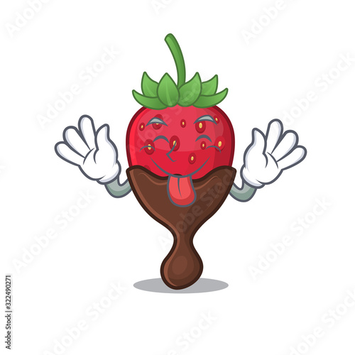 Funny chocolate strawberry mascot design with Tongue out