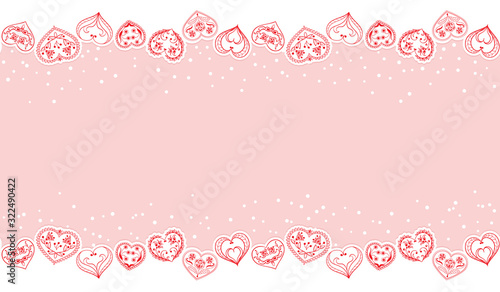 Valentines Day seamless Background. Red Hearts Border Frame. Vector Frame