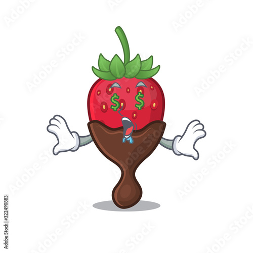 Happy rich chocolate strawberry cartoon character with Money eye
