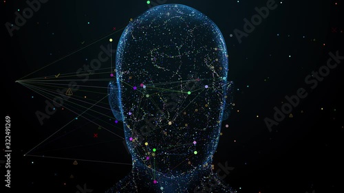 3d render or visualisation of face analytics. Biometric scan. Security identification. Loopable sequence.
