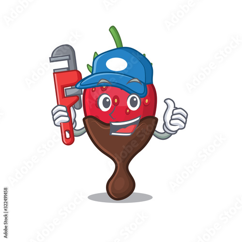 A cute picture of chocolate strawberry working as a Plumber