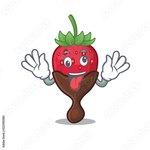 Cute sneaky chocolate strawberry Cartoon character with a crazy face