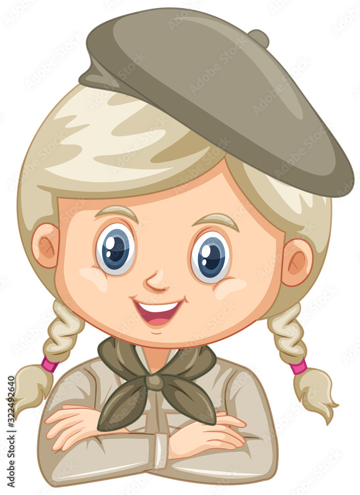 Girl in safari outfit smiling on white background Girl in safari outfit smiling on white background