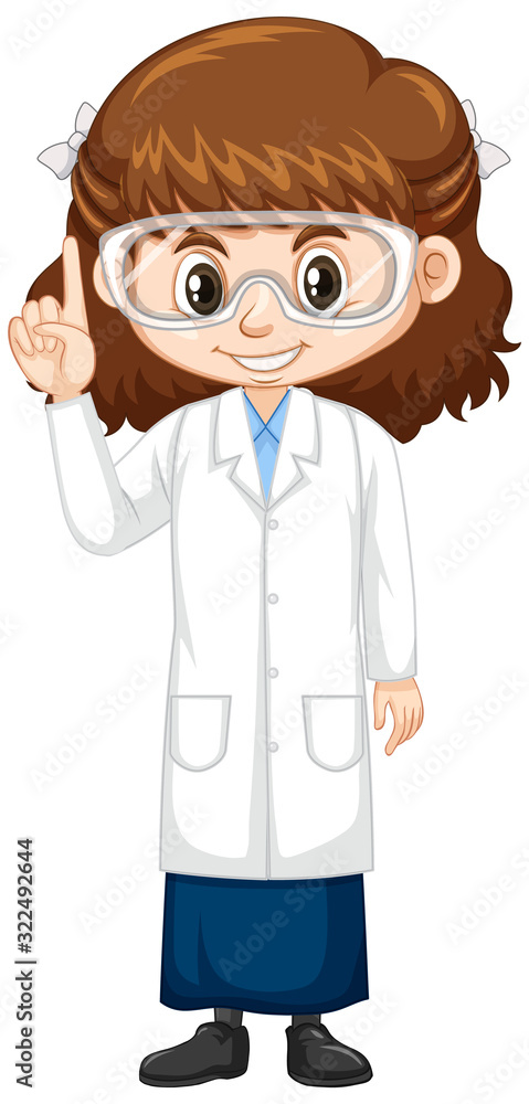 Cute girl in science gown on white background Cute girl in science gown on white background