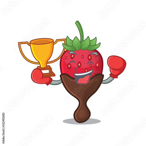 fantastic Boxing winner of chocolate strawberry in mascot cartoon design