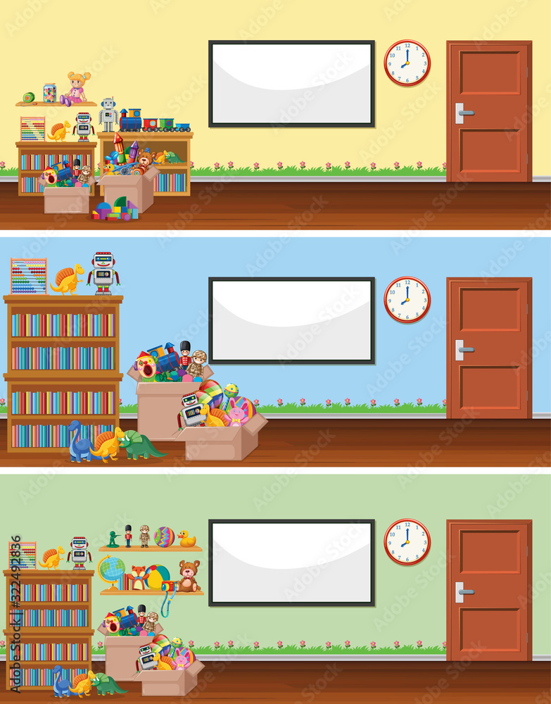 Background scene with whiteboard and toys Background scene with whiteboard and toys