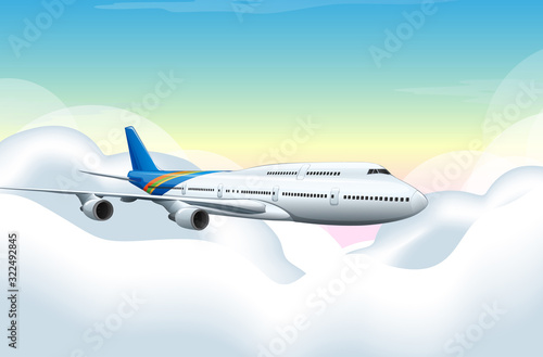 Airplane flying in the blue sky