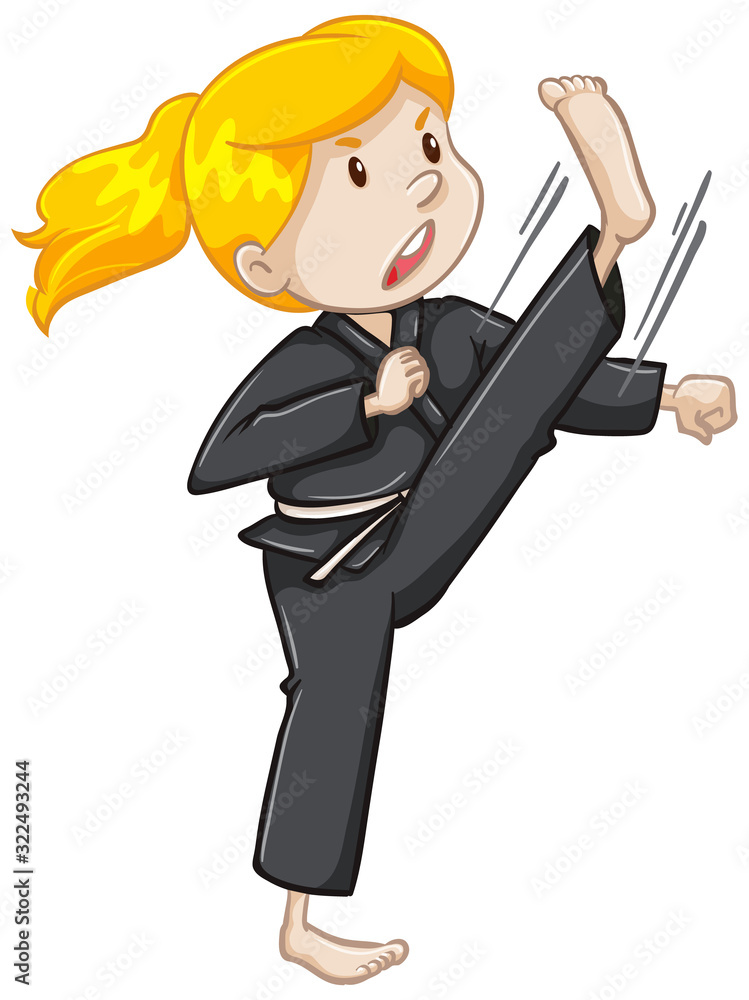 Athlete doing karate kick on white background Athlete doing karate kick on white background