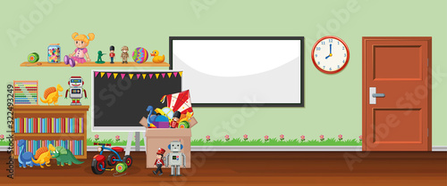 Background scene with whiteboard and toys