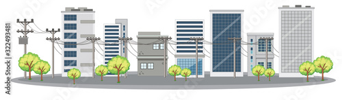 Scene with many buildings in city