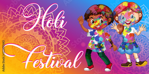 Happy Holi festival poster design with colorful background