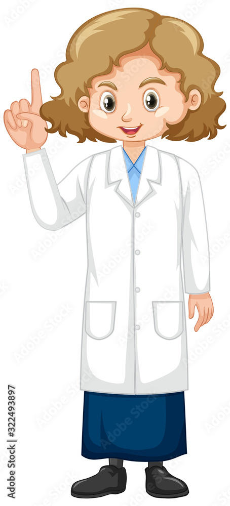 Girl in science gown standing on white background Girl in science gown standing on white background