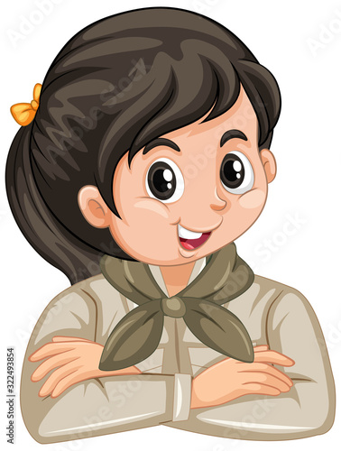 Happy girl in safari uniform on white background