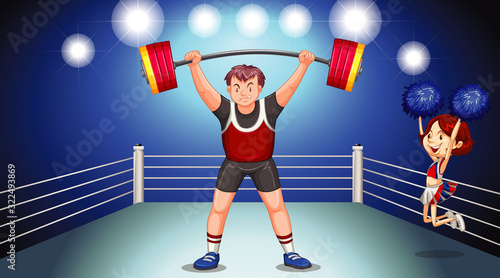 Background scene with athletes doing weightlifting