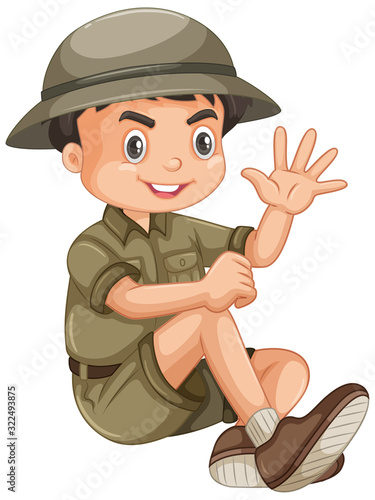 Boy wearing safari outfit on white background
