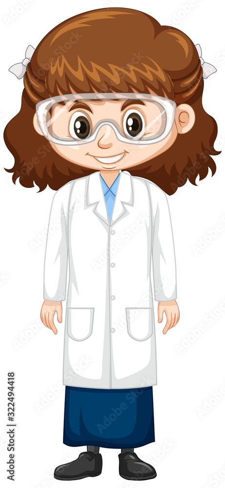 Cute girl in science gown on white background Cute girl in science gown on white background