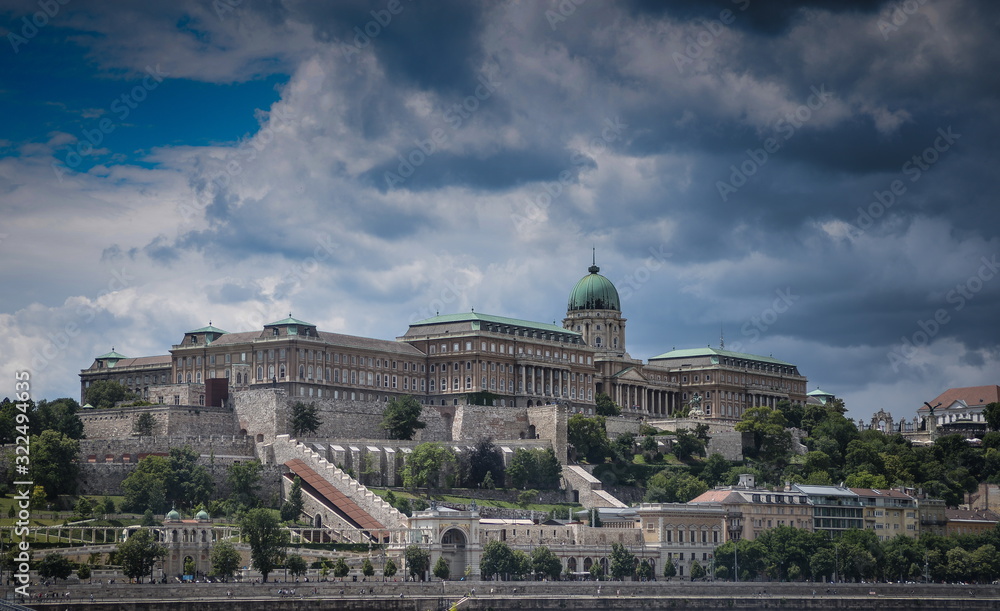 Budapest, capitol of Hungary. Buda-castle over Danube river