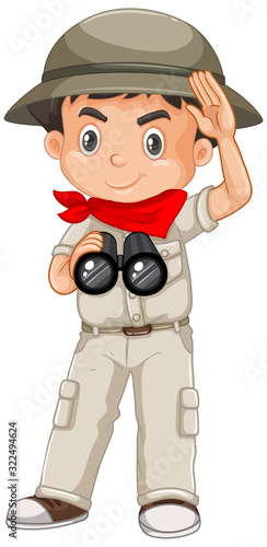Boy wearing safari outfit on white background