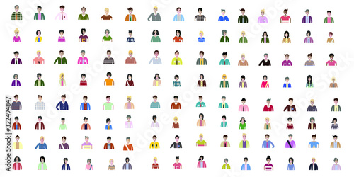 Business man and woman icons. Group of working people. Different nationalities characters. Flat style design Infographic elements 