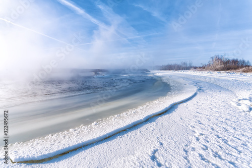 Frozen Lake at a Thermal Power Station (soft focus,film grain)