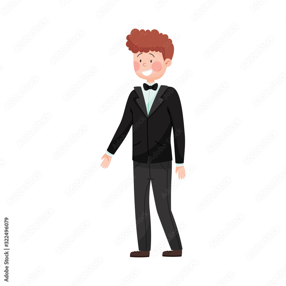 Young Smiling Man Wearing Evening Wear at Red Carpet Event Vector Illustration