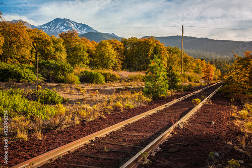 Railroad tracks with Mt. Shasta, Northern California