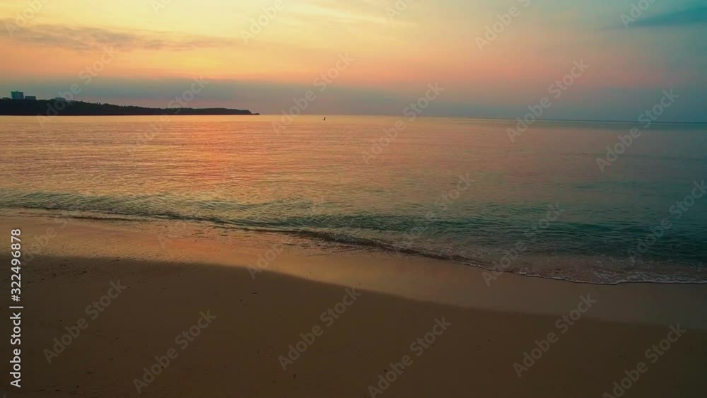 Sunset beach with aerial drone movement Sunset beach with aerial drone movement