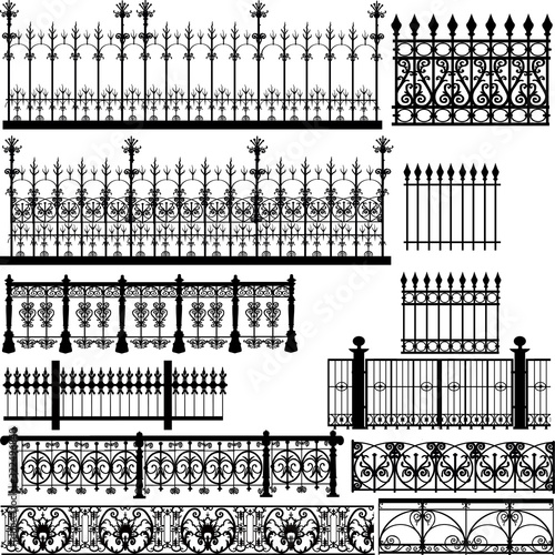 set of twelve fence decorated fragments isolated on white